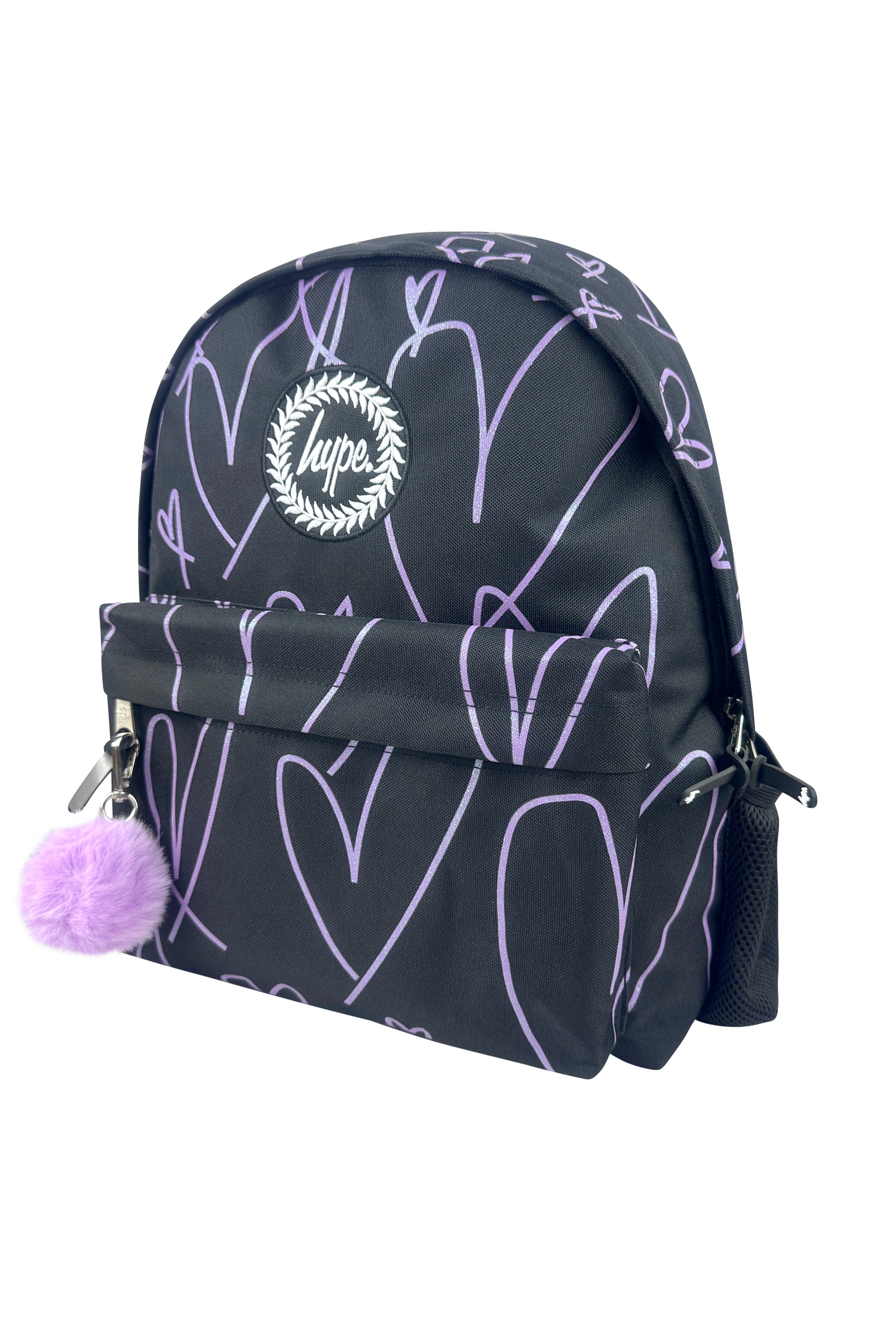 2-in-1 School Set - Purple Glitter Scribble Heart Backpack and Lunch Bag