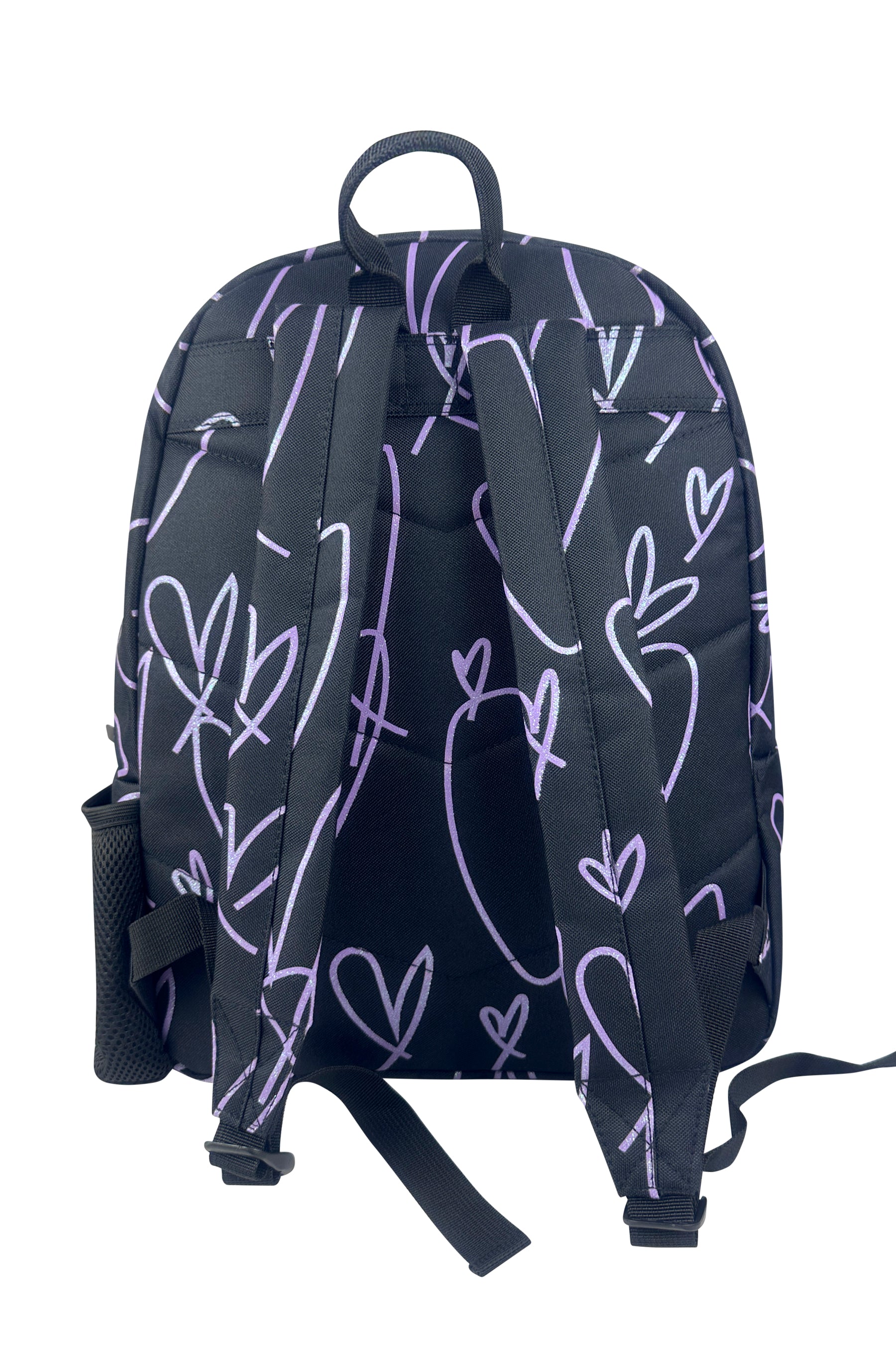 2-in-1 School Set - Purple Glitter Scribble Heart Backpack and Lunch Bag