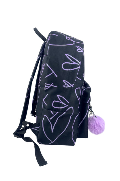 Iconic Backpack - Purple Glitter Scribble Hearts