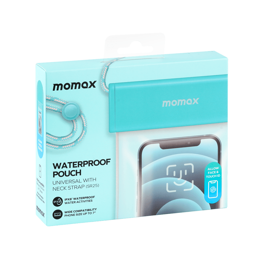Momax waterproof pouch packaging with a clear background