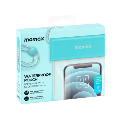 Momax waterproof pouch packaging with a clear background
