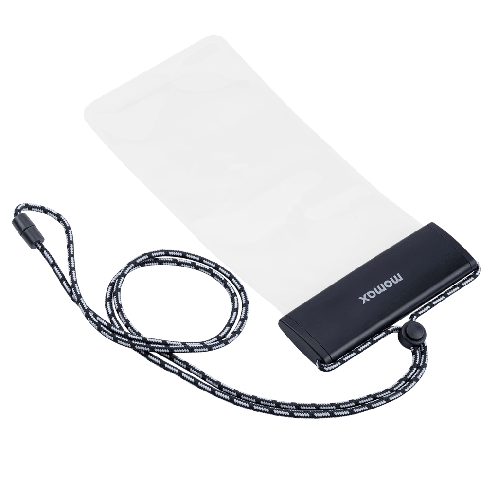 Cleaning pad with black lanyard and power bank on a transparent background