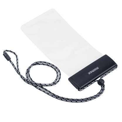 Cleaning pad with black lanyard and power bank on a transparent background
