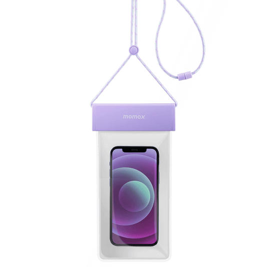 Phone case with a purple strap and visible brand logo on a white background