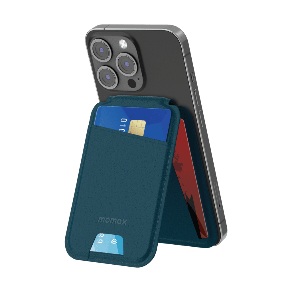 Phone case with card holder attached to a smartphone on a transparent background
