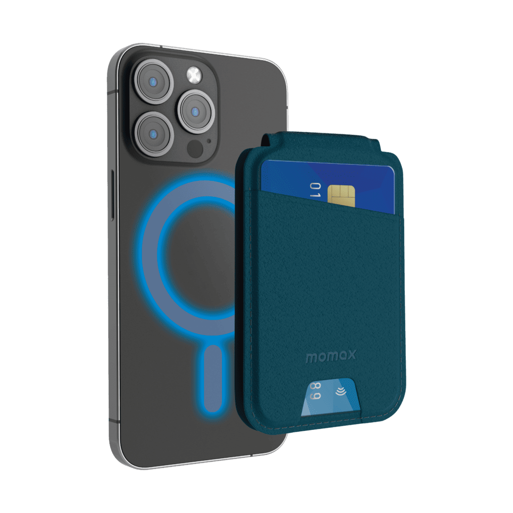 Phone case with card holder on a clear background