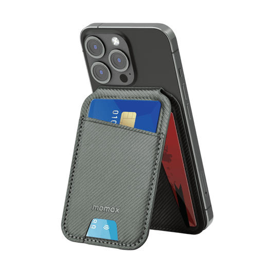 Phone case with card holder attached to a smartphone on a transparent background