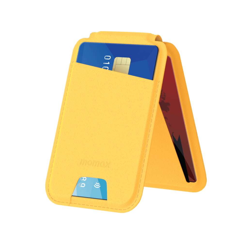 Yellow cardholder with cards on a transparent background