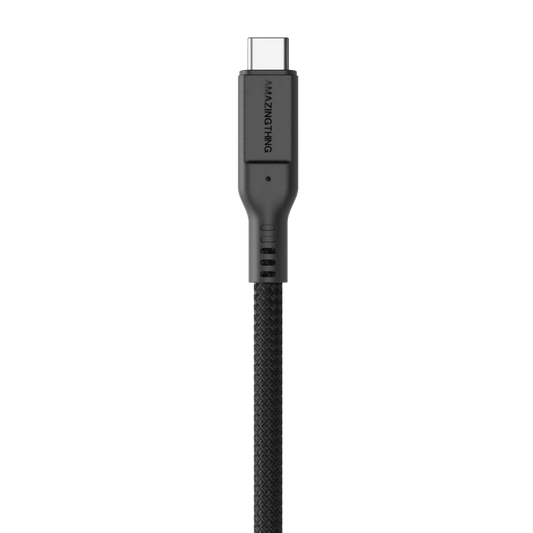 Black USB cable with braided design on a transparent background