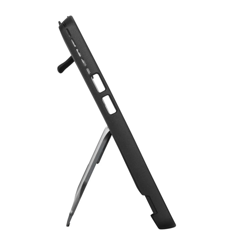 Black stand with adjustable legs on a white background