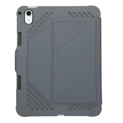 Gray tablet case with textured design on a white background