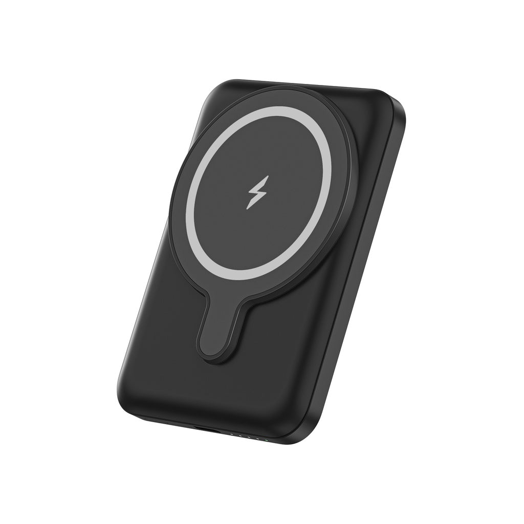 Black magnetic wireless power bank with fast charging pad