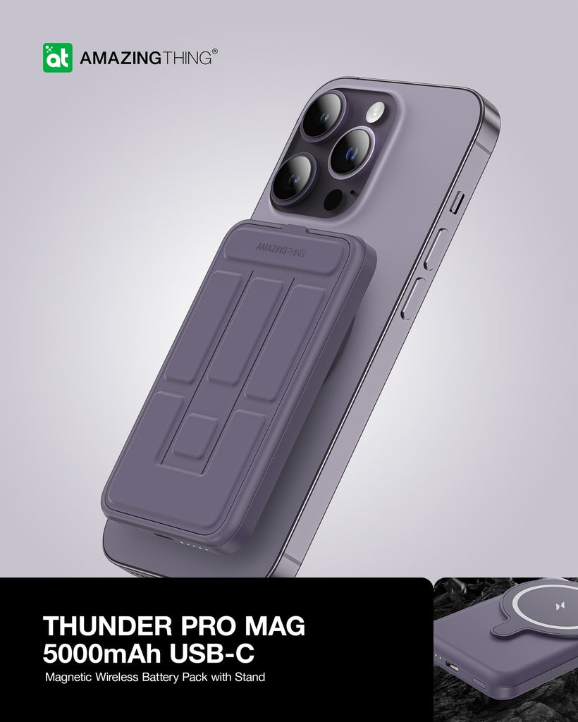 بنك الطاقة Thunder Pro Mag PD 5000mAh مع حامل - أرجواني