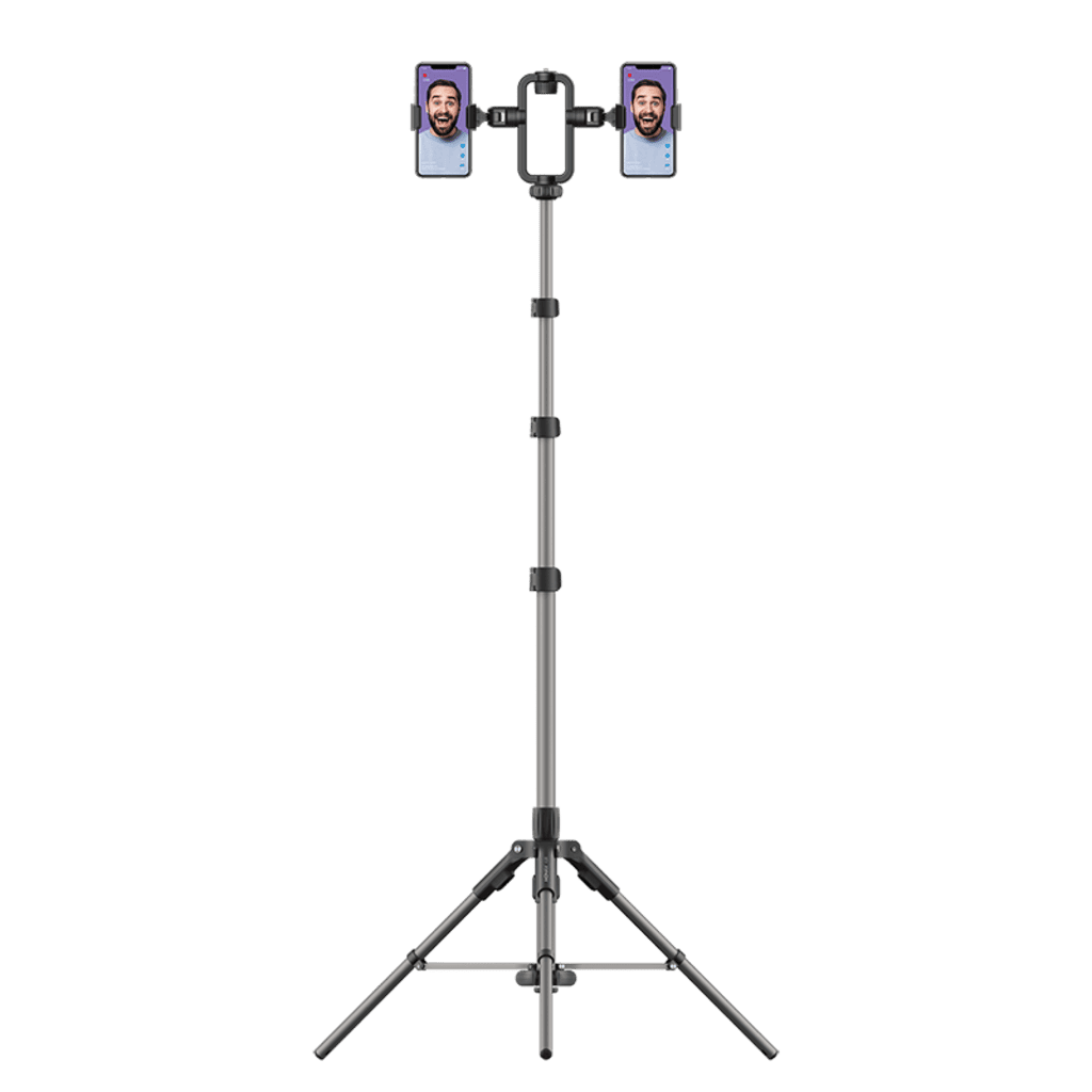 Tripod with smartphone holders on a transparent background