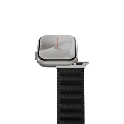 Smartwatch with a black band on a white background