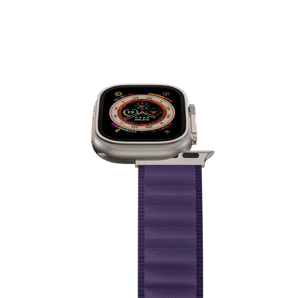 Smartwatch with a purple strap on a white background