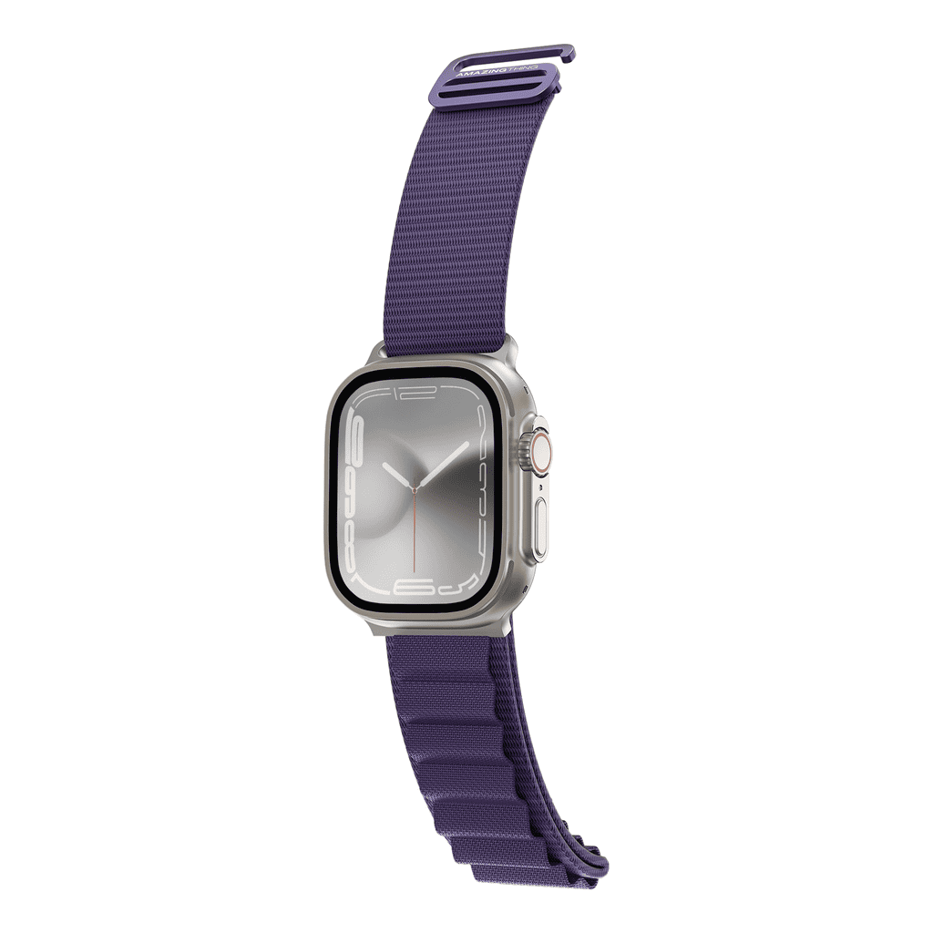 Smartwatch with a purple band on a white background