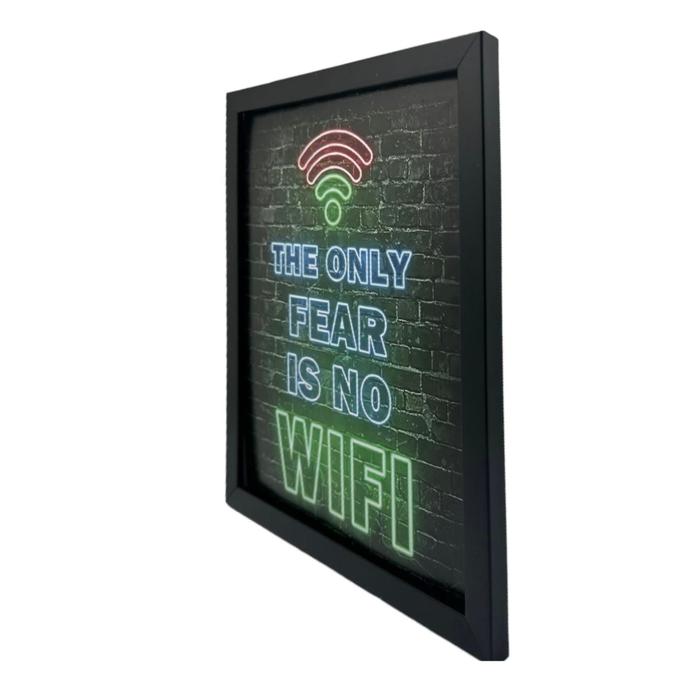 Vibrant Neon Game Wall Art with Frame - "The Only Fear is No WiFi"