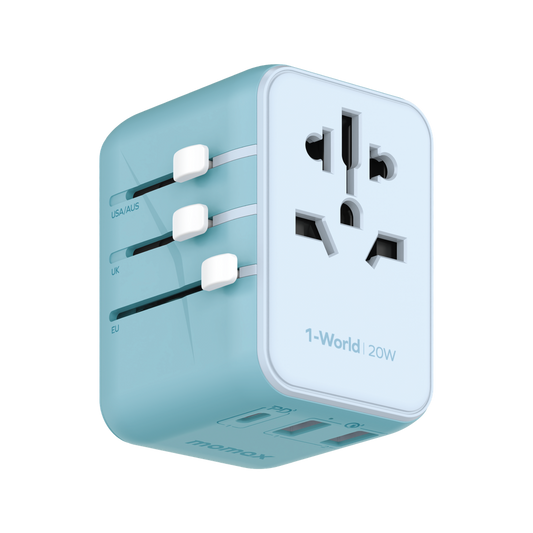 1-World 20w 3 Port AC Travel Charger - Blue