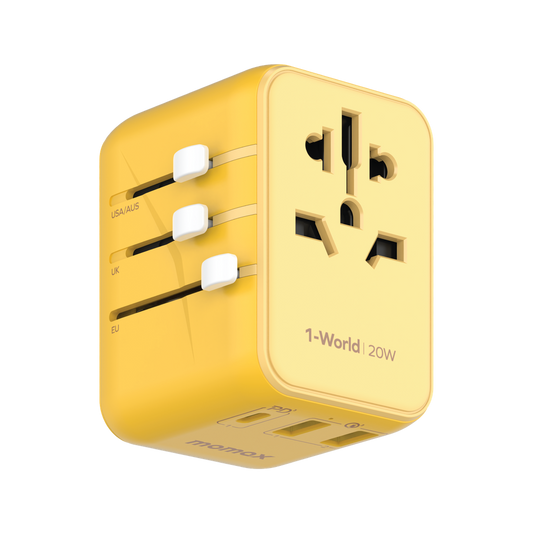 1-World 20w 3 Port AC Travel Charger - Yellow