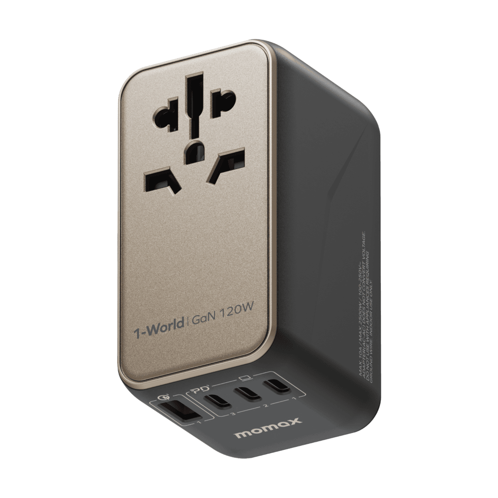 Multifunctional power adapter with multiple ports on a transparent background