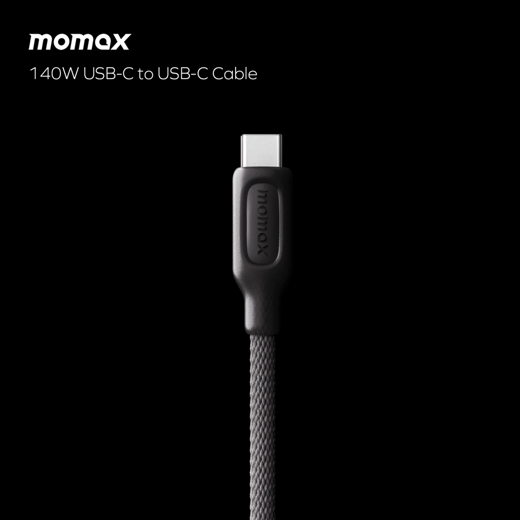 Momax USB-C to USB-C cable on a black background