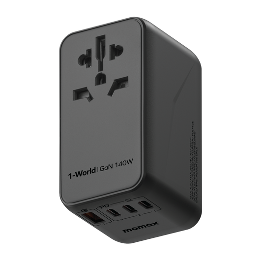 1-World 140w Gan 4 Ports AC Travel Adapter Including 140w USB-C To USB-C Cable