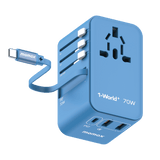Momax 1-World 70W GaN Retractable Travel Adapter – Blue