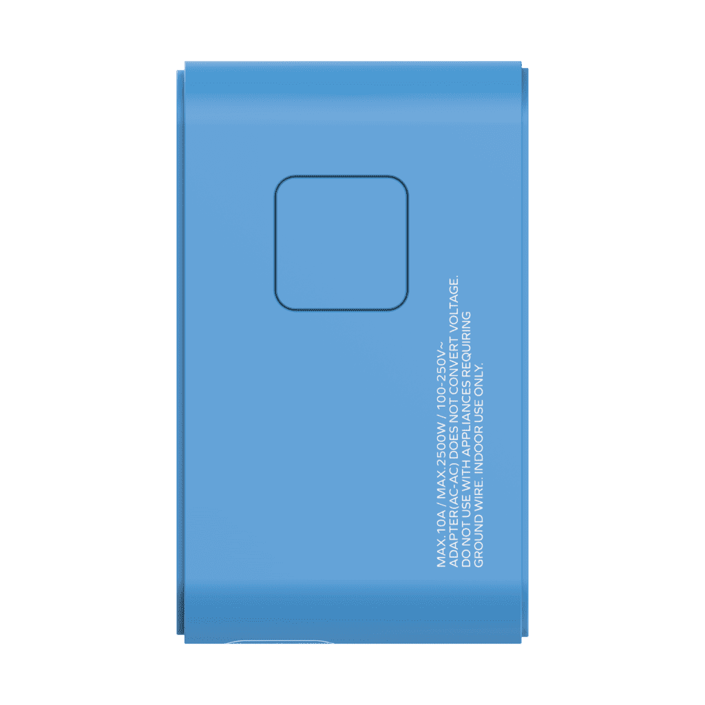 Blue rectangular battery pack with text on a green background