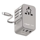 Momax 1-World 70W GaN Retractable Travel Adapter – Grey