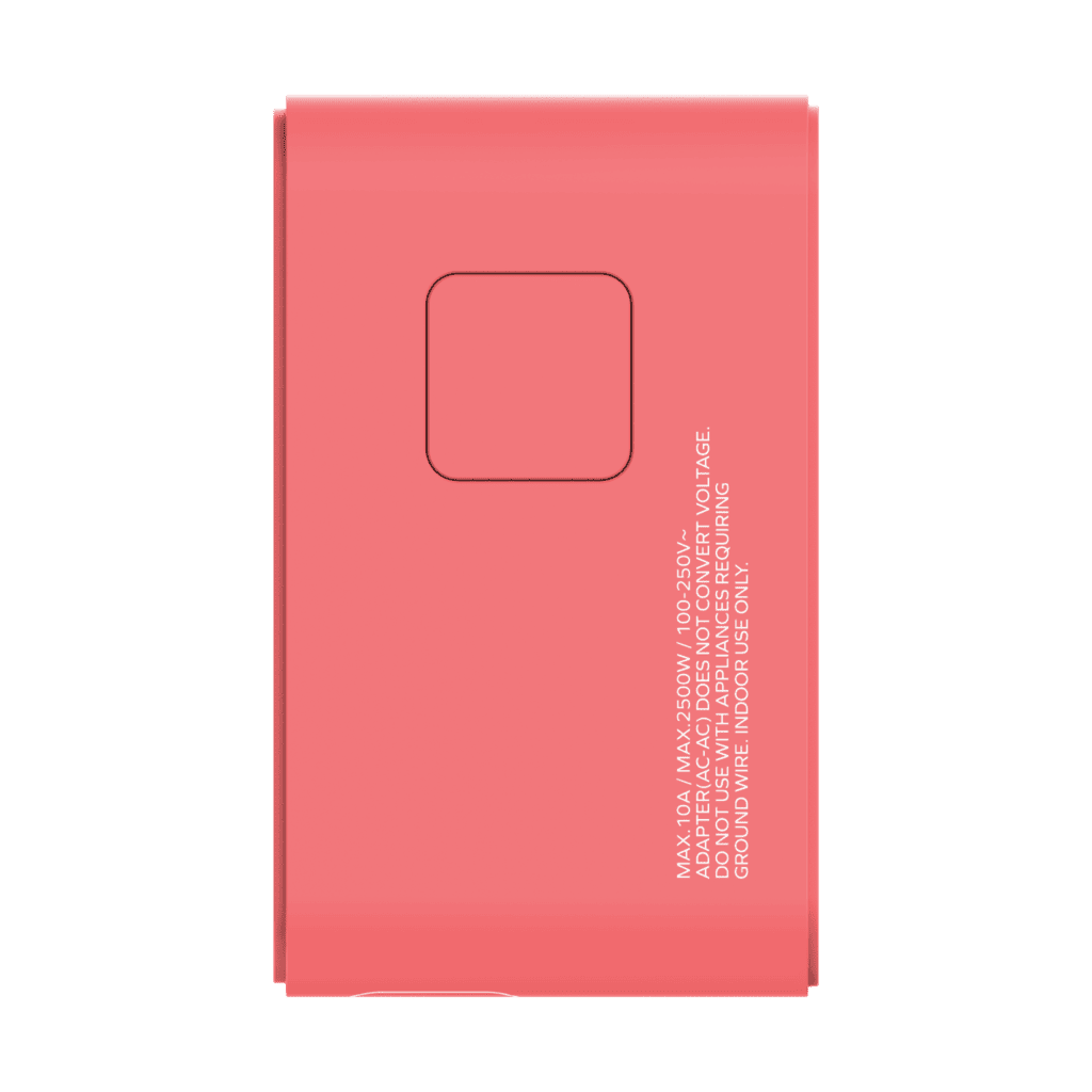 Pink power bank with text on a green background