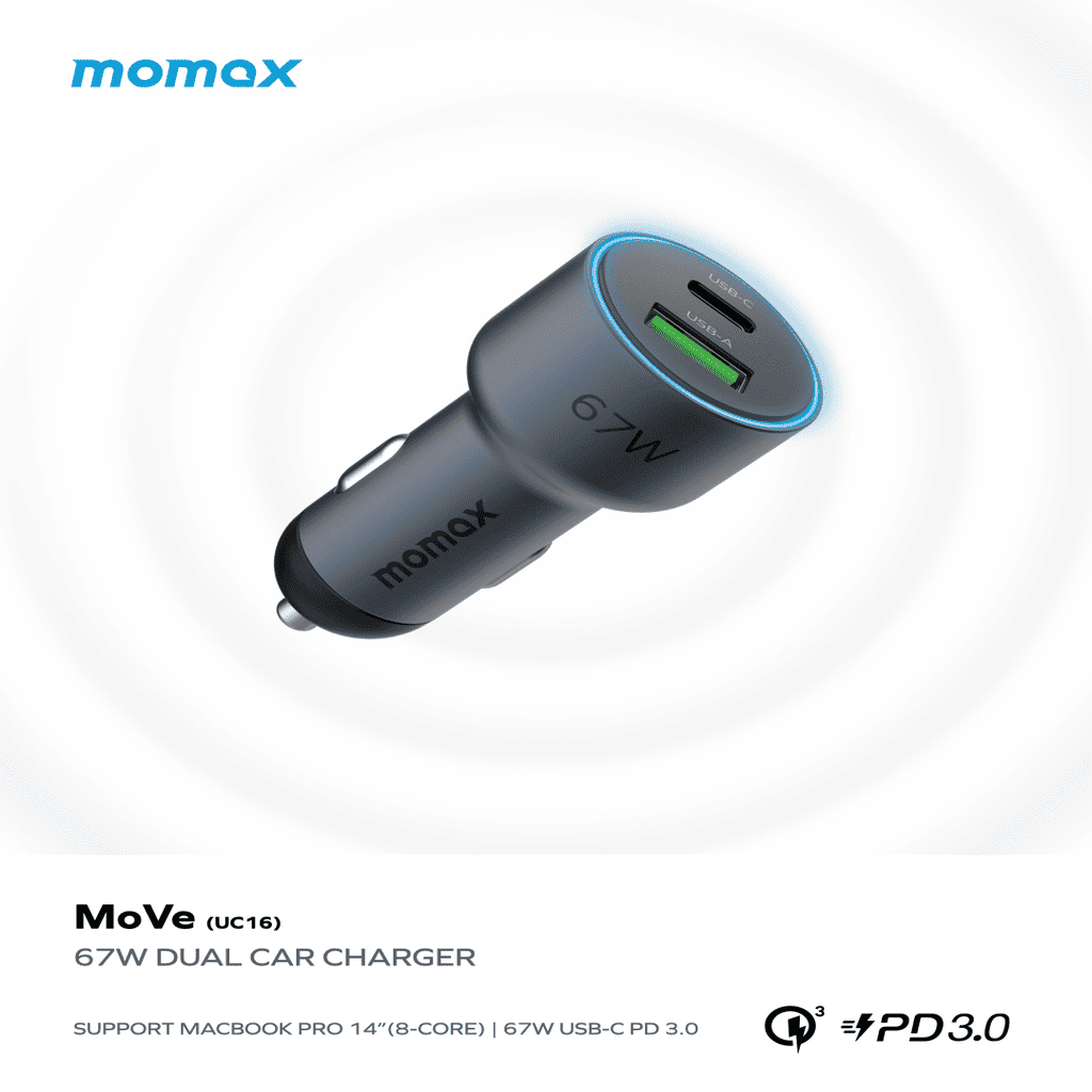 Momax G7W dual car charger on a white background