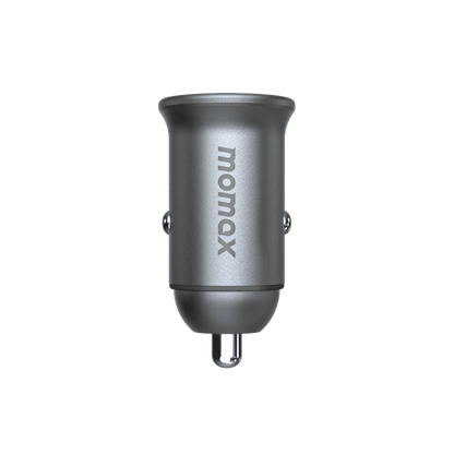 Momax car charger on a green background