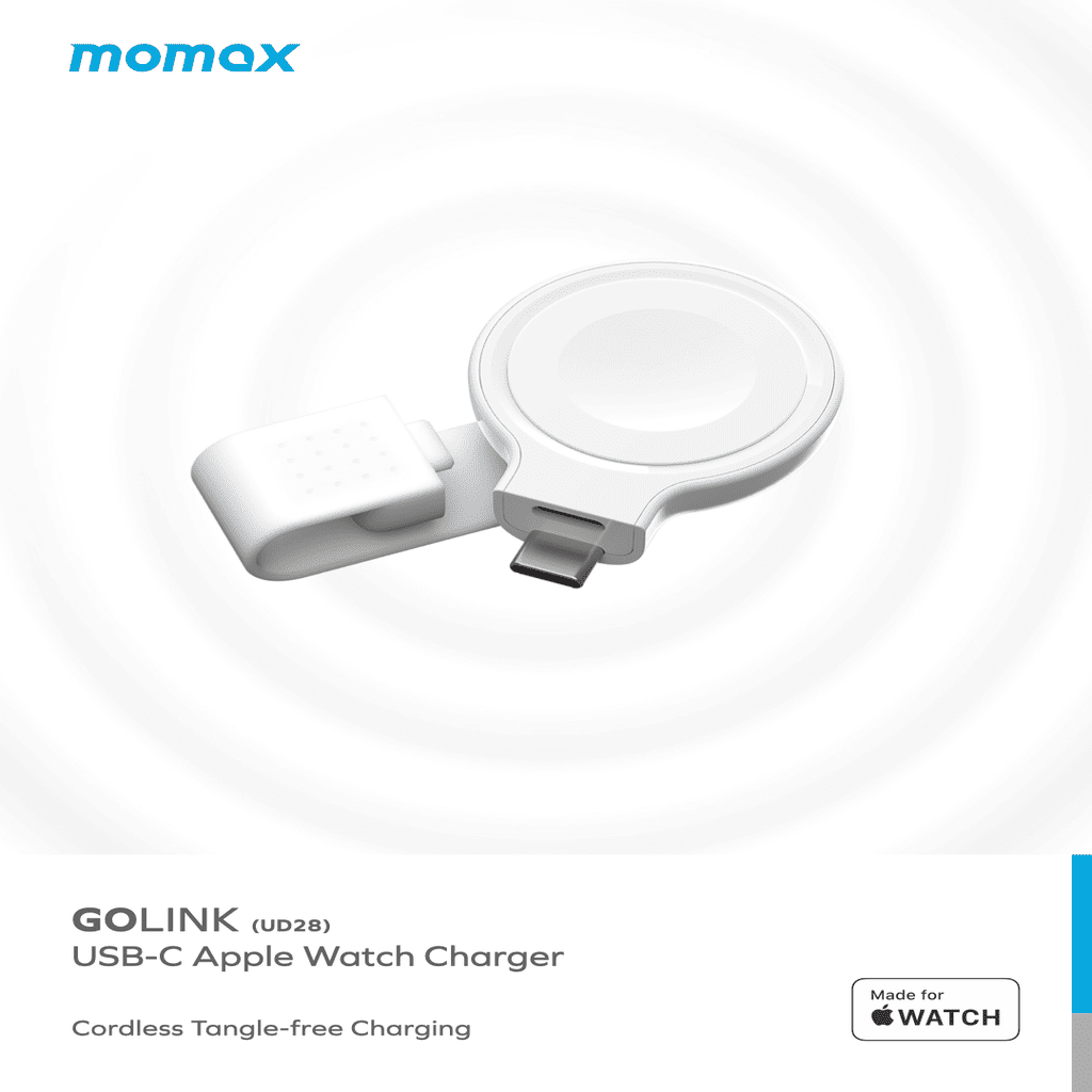 Momax GOLINK USB-C Apple Watch Charger on a white background