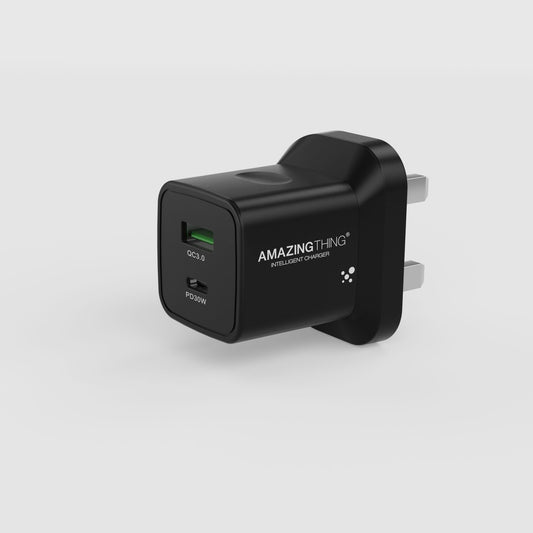 Black charger with Amazing thing branding with white background