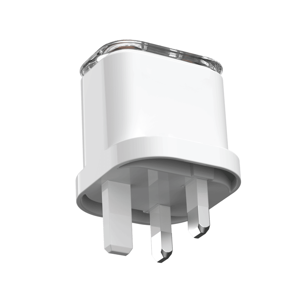 White electronic device with clear components on a transparent background