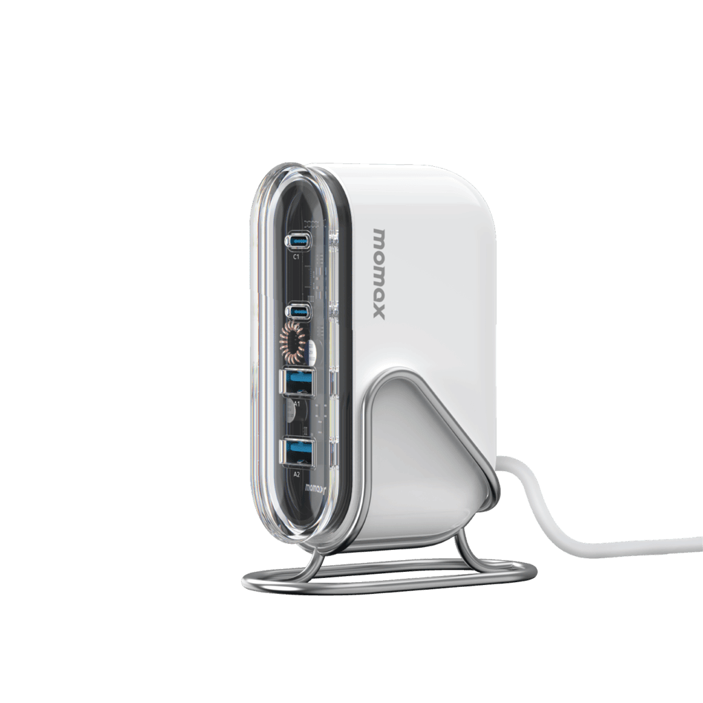 White USB hub with multiple ports on a green background