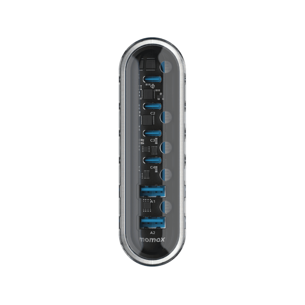 USB hub with multiple ports on a transparent background