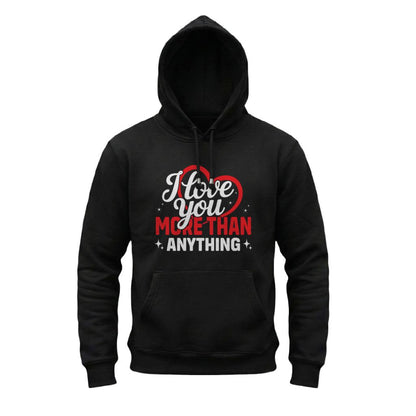 Black hoodie with text design on a white background