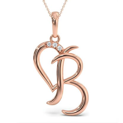 Rose gold necklace with a heart-shaped 'B' pendant on a white background