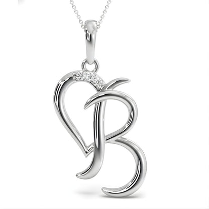 Silver necklace with a heart-shaped pendant on a white background