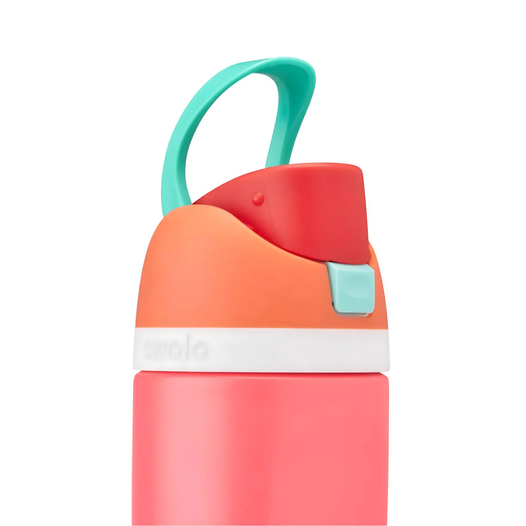 Colorful water bottle with a handle on a white background