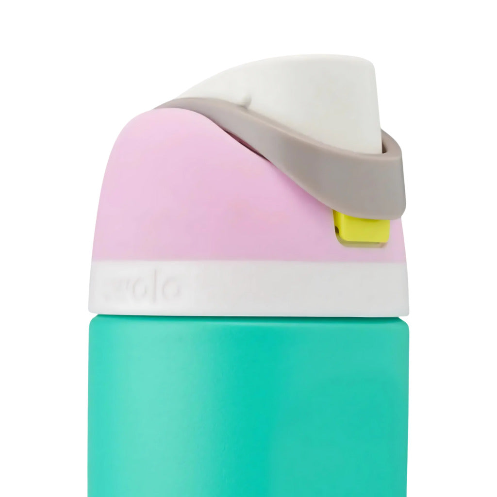 Colorful water bottle with a white cap on a white background