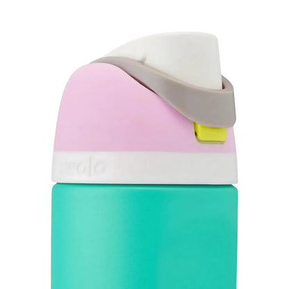 Colorful water bottle with a white cap on a white background