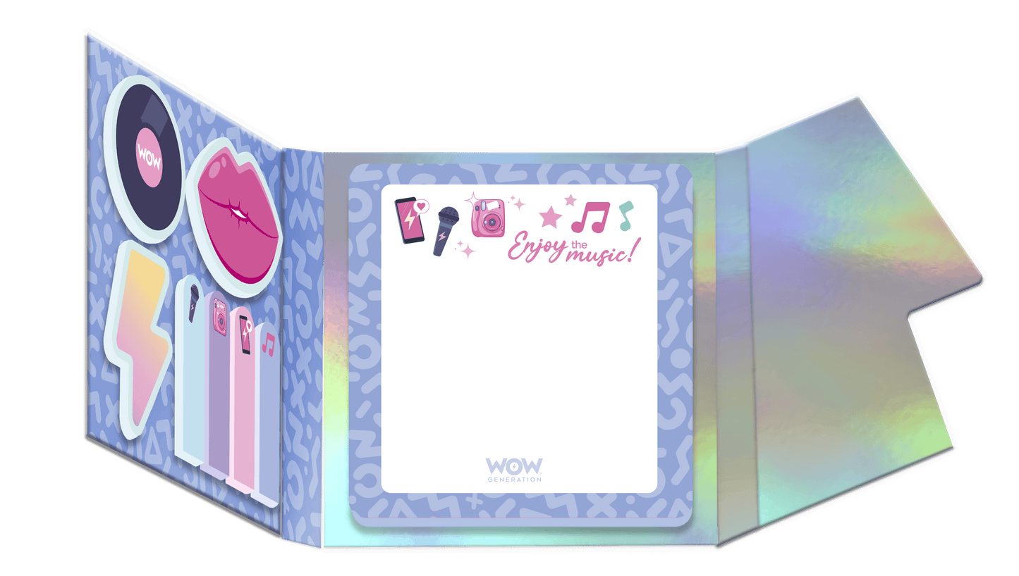 Colorful product packaging with music-themed graphics and text on a green background