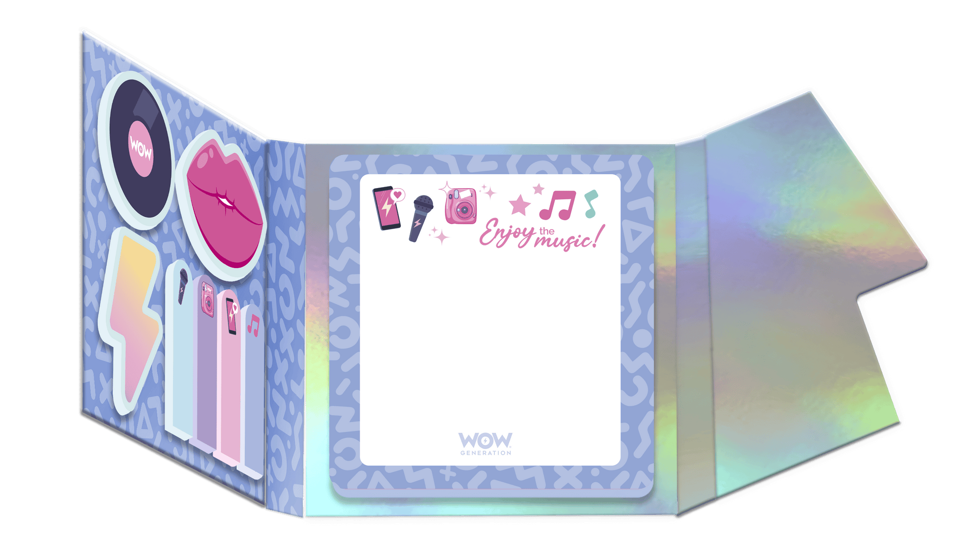 Colorful product packaging with music-themed graphics and text on a green background