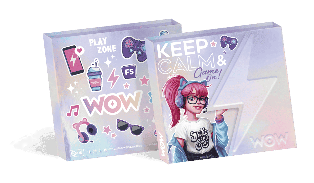 Two gaming-themed boxes with colorful designs and text on a green background