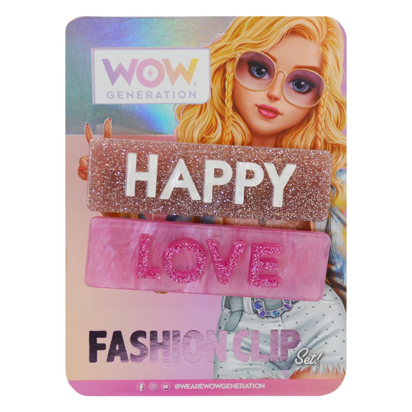 WOW Generation Hair Clips with Message - Happy/ Love