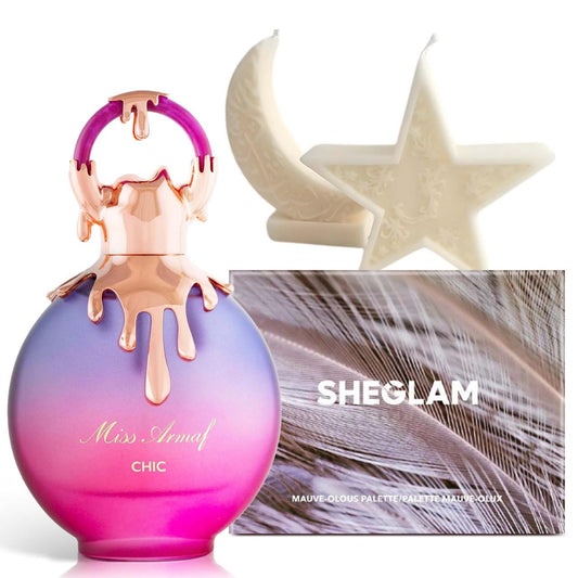 Glow & Grace Bundle Set | Miss Armaf Perfume -  Moon & Star Candle - Mauve-Olous Palette