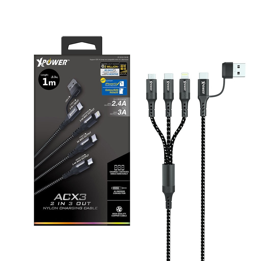 Acx3 2in 3 Out Nylon Charging 1m Cable